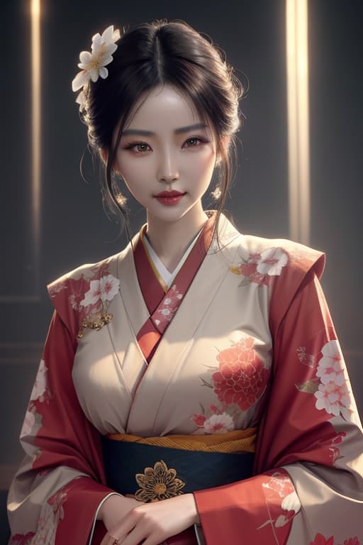  Portrait of a beautiful Asian woman, wearing a short kimono, sultry, buxom, gorgeous, best quality, 8k wallpaper, realistic photography hyperrealistic, full body, detailed clothing, highly detailed, cinematic lighting, stunningly beautiful, intricate, sharp focus, f/1. 8, 85mm, (centered image composition), (professionally color graded), ((bright soft diffused light)), volumetric fog, trending on instagram, trending on tumblr, HDR 4K, 8K