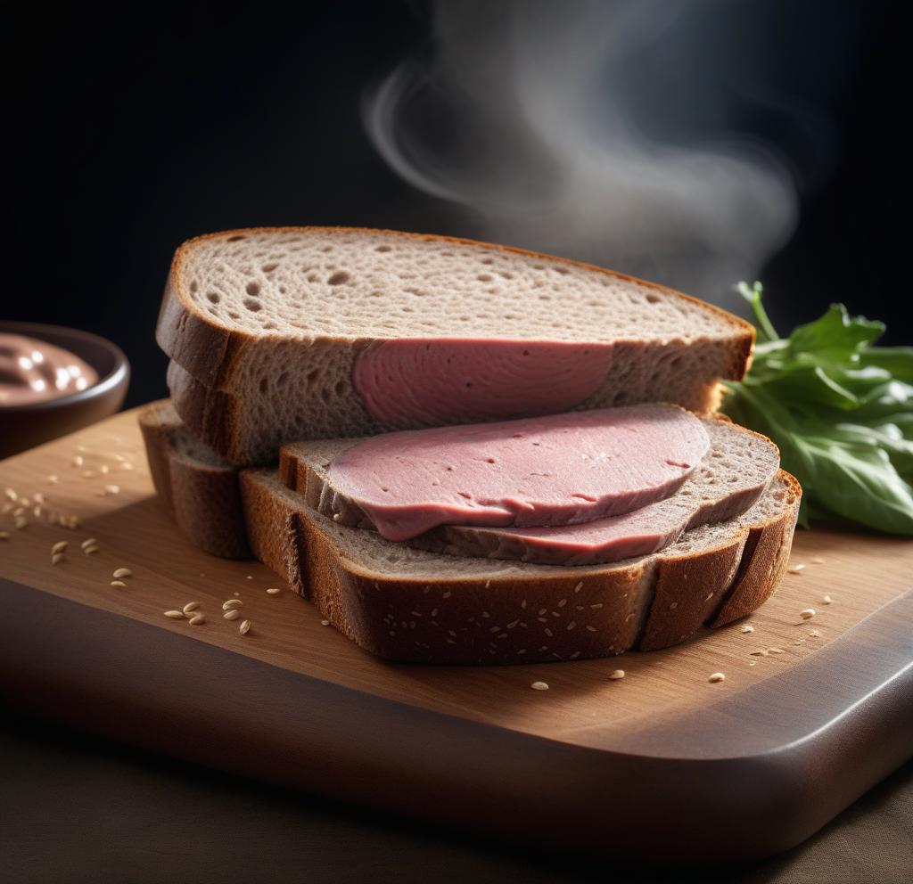  a serving of gray liverwurst smeared aimlessly on a sad and dry piece of rye bread hyperrealistic, full body, detailed clothing, highly detailed, cinematic lighting, stunningly beautiful, intricate, sharp focus, f/1. 8, 85mm, (centered image composition), (professionally color graded), ((bright soft diffused light)), volumetric fog, trending on instagram, trending on tumblr, HDR 4K, 8K