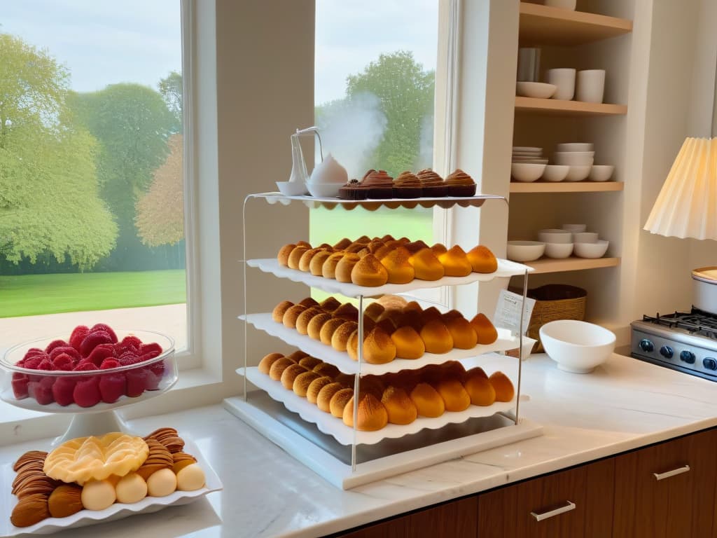  An ultradetailed image of a sleek, modern kitchen filled with an array of baking supplies neatly organized on open shelves. The sunlight streams in through a large window, casting a warm glow on a marble countertop where a mixer is positioned, ready to whip up delicious creations. A handwritten recipe for a winning cake sits next to a stack of pastelcolored measuring cups, inviting readers to embark on their own baking journey. hyperrealistic, full body, detailed clothing, highly detailed, cinematic lighting, stunningly beautiful, intricate, sharp focus, f/1. 8, 85mm, (centered image composition), (professionally color graded), ((bright soft diffused light)), volumetric fog, trending on instagram, trending on tumblr, HDR 4K, 8K