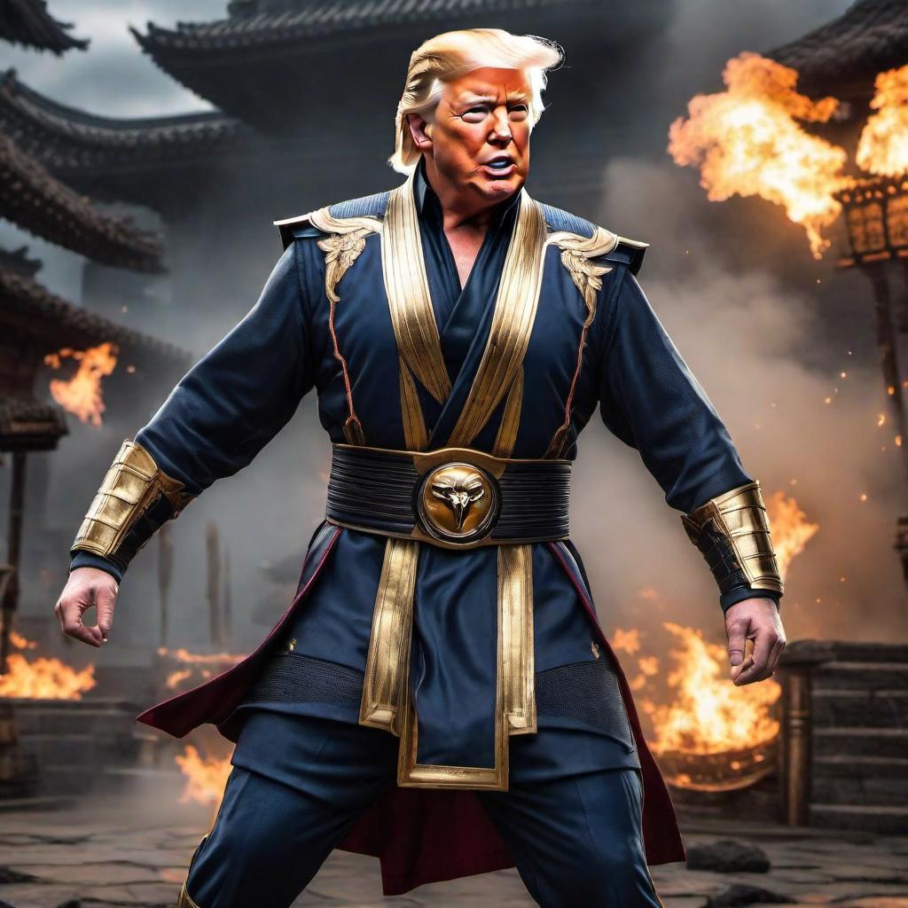  /hiresai Donald trump against Joe Biden mortal kombat style hyperrealistic, full body, detailed clothing, highly detailed, cinematic lighting, stunningly beautiful, intricate, sharp focus, f/1. 8, 85mm, (centered image composition), (professionally color graded), ((bright soft diffused light)), volumetric fog, trending on instagram, trending on tumblr, HDR 4K, 8K