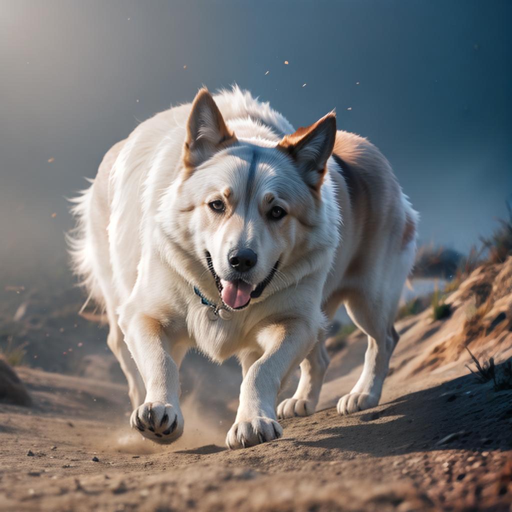  dog hyperrealistic, full body, detailed clothing, highly detailed, cinematic lighting, stunningly beautiful, intricate, sharp focus, f/1. 8, 85mm, (centered image composition), (professionally color graded), ((bright soft diffused light)), volumetric fog, trending on instagram, trending on tumblr, HDR 4K, 8K