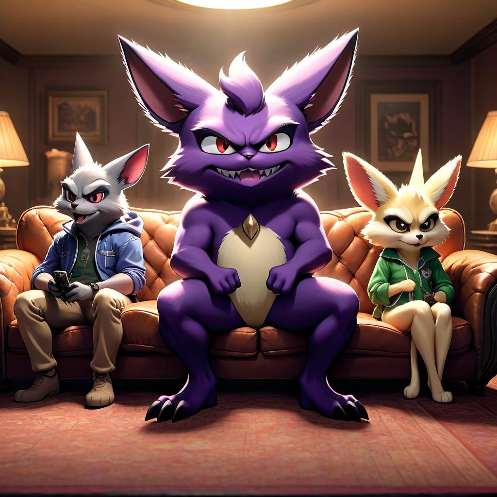  a group of cartoon characters sitting on a couch, vinny from vinesauce, the gremlins are too damn high, watching tv, fennec ears on top of his head, transparent backround, gengar, trio, big budget movie, by Robert Feke hyperrealistic, full body, detailed clothing, highly detailed, cinematic lighting, stunningly beautiful, intricate, sharp focus, f/1. 8, 85mm, (centered image composition), (professionally color graded), ((bright soft diffused light)), volumetric fog, trending on instagram, trending on tumblr, HDR 4K, 8K