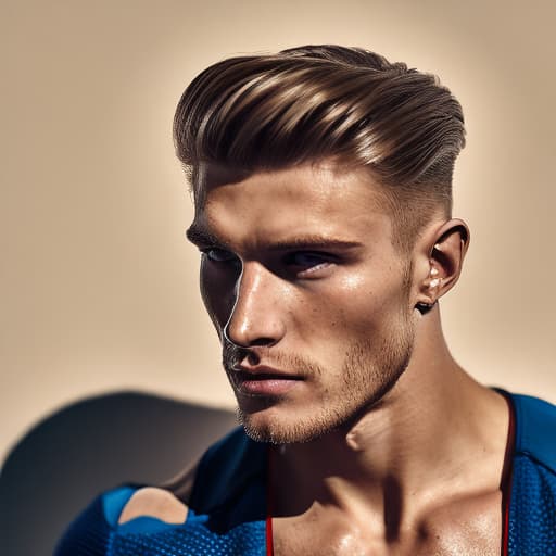 portrait+ style Russian queer fitness model blonde hunk dude face