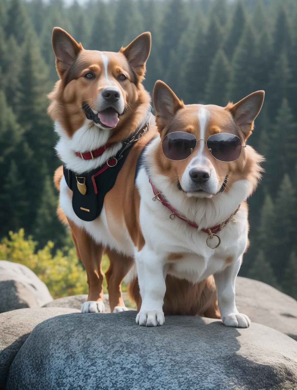  Wild and dignified eyes shining through sunglasses, a dog playing rock guitar hyperrealistic, full body, detailed clothing, highly detailed, cinematic lighting, stunningly beautiful, intricate, sharp focus, f/1. 8, 85mm, (centered image composition), (professionally color graded), ((bright soft diffused light)), volumetric fog, trending on instagram, trending on tumblr, HDR 4K, 8K