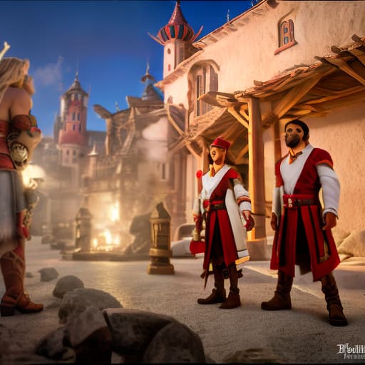 modern disney style a village with some people in doing their work. A boy and girl look each other for love Desert Wonders hyperrealistic, full body, detailed clothing, highly detailed, cinematic lighting, stunningly beautiful, intricate, sharp focus, f/1. 8, 85mm, (centered image composition), (professionally color graded), ((bright soft diffused light)), volumetric fog, trending on instagram, trending on tumblr, HDR 4K, 8K