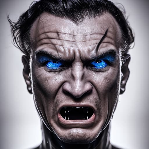 portrait+ style extremely realistic, richly colored 8k resolution photo of sir nightmare, in black suit, angry face, bright eyes, open wide mouth, sharp long fangs, strong muscles, denoise, sophisticated illustration