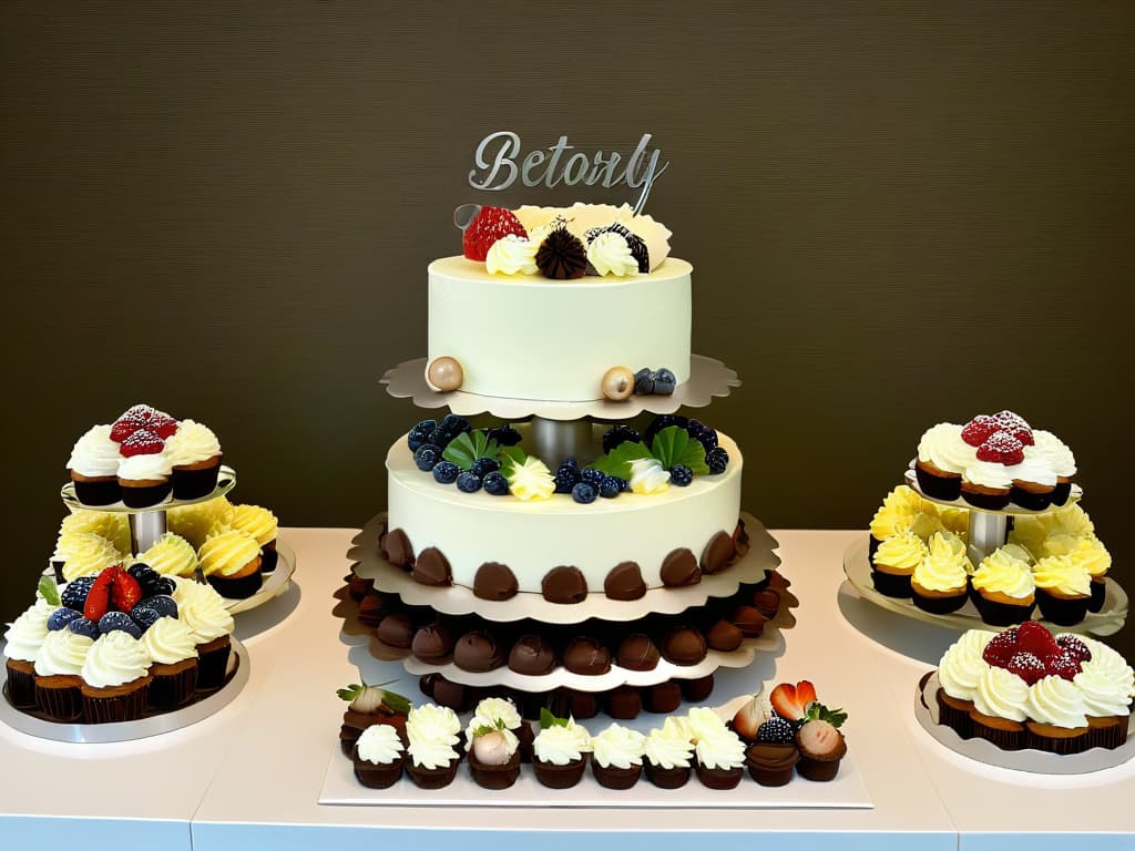  An ultradetailed photorealistic image of an elegant ketofriendly dessert table set up for a special occasion, featuring a variety of beautifully decorated lowcarb sweets such as almond flour cupcakes with sugarfree frosting, ketofriendly chocolate truffles, and intricately designed cheesecakes with fresh berries on top. The table is adorned with delicate floral arrangements in soft pastel hues, and the background showcases a warm, inviting ambiance with subtle lighting that highlights the exquisite details of each dessert. hyperrealistic, full body, detailed clothing, highly detailed, cinematic lighting, stunningly beautiful, intricate, sharp focus, f/1. 8, 85mm, (centered image composition), (professionally color graded), ((bright soft diffused light)), volumetric fog, trending on instagram, trending on tumblr, HDR 4K, 8K