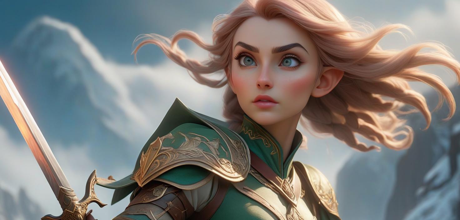  full hd. maximum quality. An elf girl is flying in the sky with a sharp sword in her hand. the image is very blurry. hyperrealistic, full body, detailed clothing, highly detailed, cinematic lighting, stunningly beautiful, intricate, sharp focus, f/1. 8, 85mm, (centered image composition), (professionally color graded), ((bright soft diffused light)), volumetric fog, trending on instagram, trending on tumblr, HDR 4K, 8K