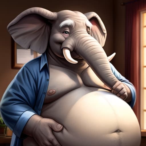  Male anthro elderly fat elephant grandpa with a big belly, open eyes, digital art, masterpiece, 4k, fine details,