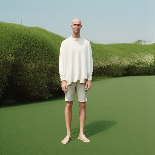 analog style head-to-toe, a timid 16 y/o shy very pale tall slim white fragile  , buzz-cut hair hairband, stands at attention,  straight tight together, feet inward, joint hands, ish round collar, puff sleeves,   short shorts, long bare very pale y , cute y flat sandals, in a park, serious, looks down, good , full view head-to-toe, color photograph hyperrealistic, full body, detailed clothing, highly detailed, cinematic lighting, stunningly beautiful, intricate, sharp focus, f/1. 8, 85mm, (centered image composition), (professionally color graded), ((bright soft diffused light)), volumetric fog, trending on instagram, trending on tumblr, HDR 4K, 8K
