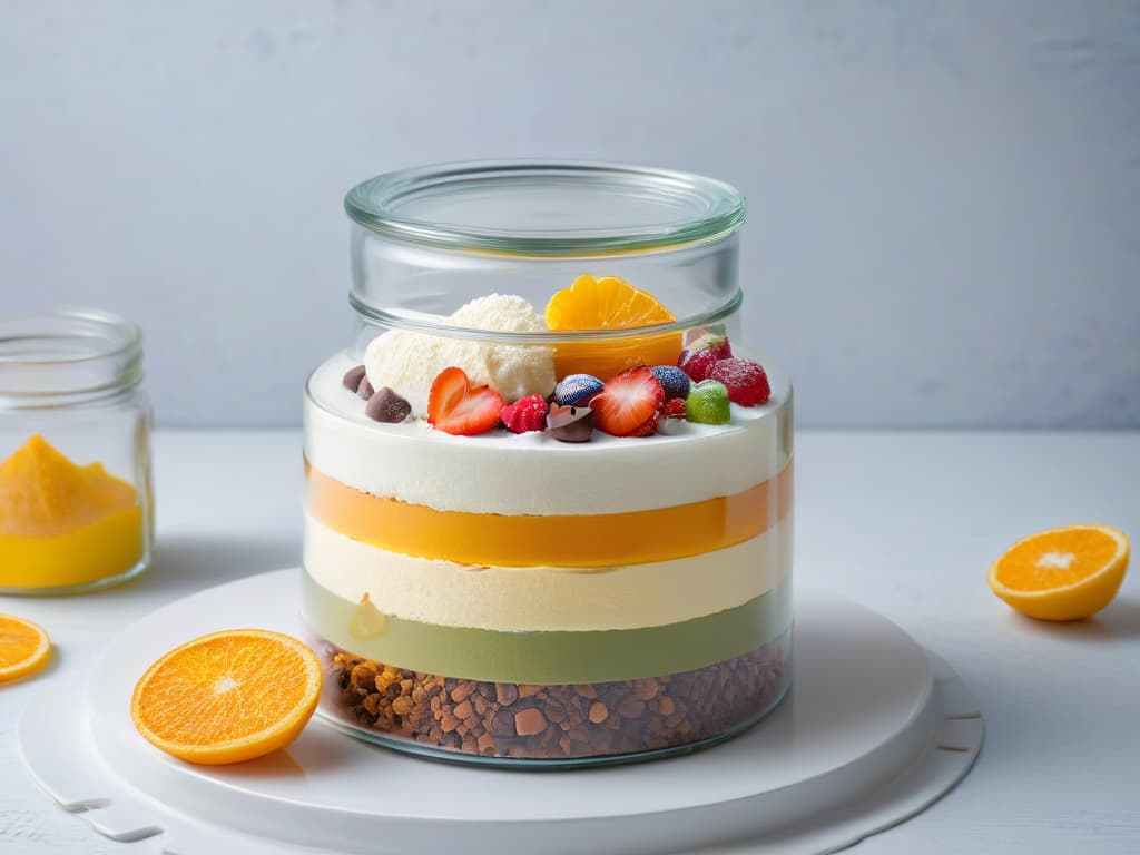  A closeup, ultradetailed image of a pristine glass jar filled to the brim with colorful layers of bulk baking ingredients like flour, sugar, and chocolate chips, showcasing the beauty and sustainability of zerowaste baking. hyperrealistic, full body, detailed clothing, highly detailed, cinematic lighting, stunningly beautiful, intricate, sharp focus, f/1. 8, 85mm, (centered image composition), (professionally color graded), ((bright soft diffused light)), volumetric fog, trending on instagram, trending on tumblr, HDR 4K, 8K