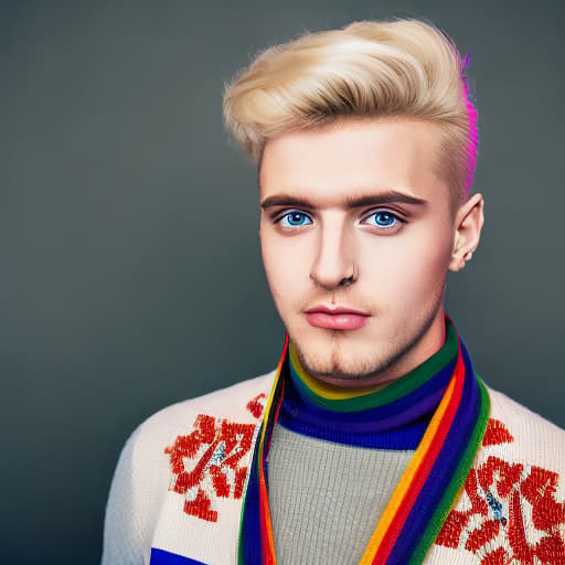 portrait+ style Russian homosexual queer YouTuber blonde hunk dude face