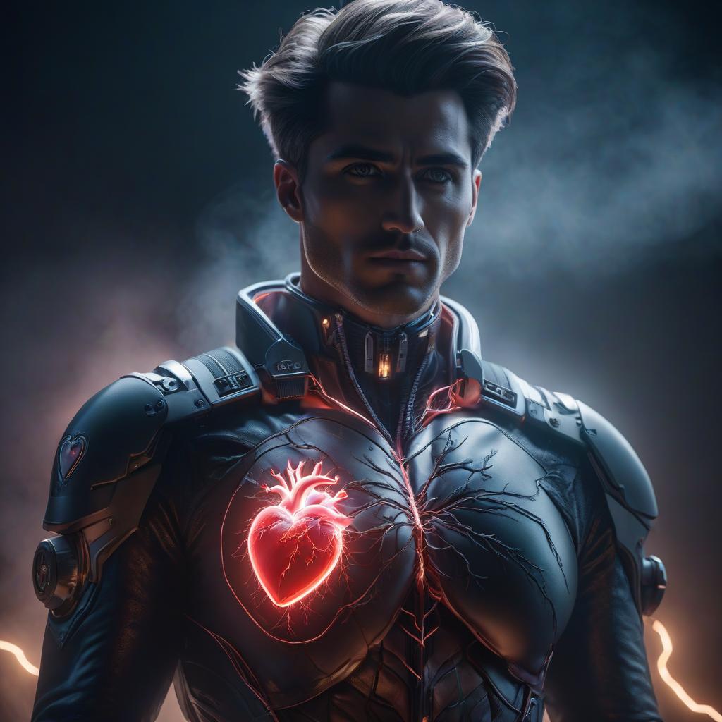  heart electricity hyperrealistic, full body, detailed clothing, highly detailed, cinematic lighting, stunningly beautiful, intricate, sharp focus, f/1. 8, 85mm, (centered image composition), (professionally color graded), ((bright soft diffused light)), volumetric fog, trending on instagram, trending on tumblr, HDR 4K, 8K