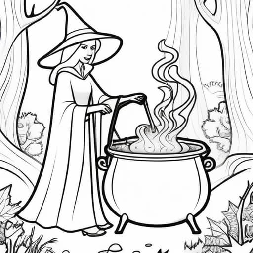  ((A coloring page ofA sinister witch brewing a cauldron of spells in a dark and spooky forest filled with creepy creatures. )), (masterpiece), (coloring page), line art drawing, minimalist, graphic, (line art), vector graphics, Clear and Distinct Lines, Intricate Patterns,Varied Line Weights, Smooth curves, Bold outlines, Crisp shapes hyperrealistic, full body, detailed clothing, highly detailed, cinematic lighting, stunningly beautiful, intricate, sharp focus, f/1. 8, 85mm, (centered image composition), (professionally color graded), ((bright soft diffused light)), volumetric fog, trending on instagram, trending on tumblr, HDR 4K, 8K