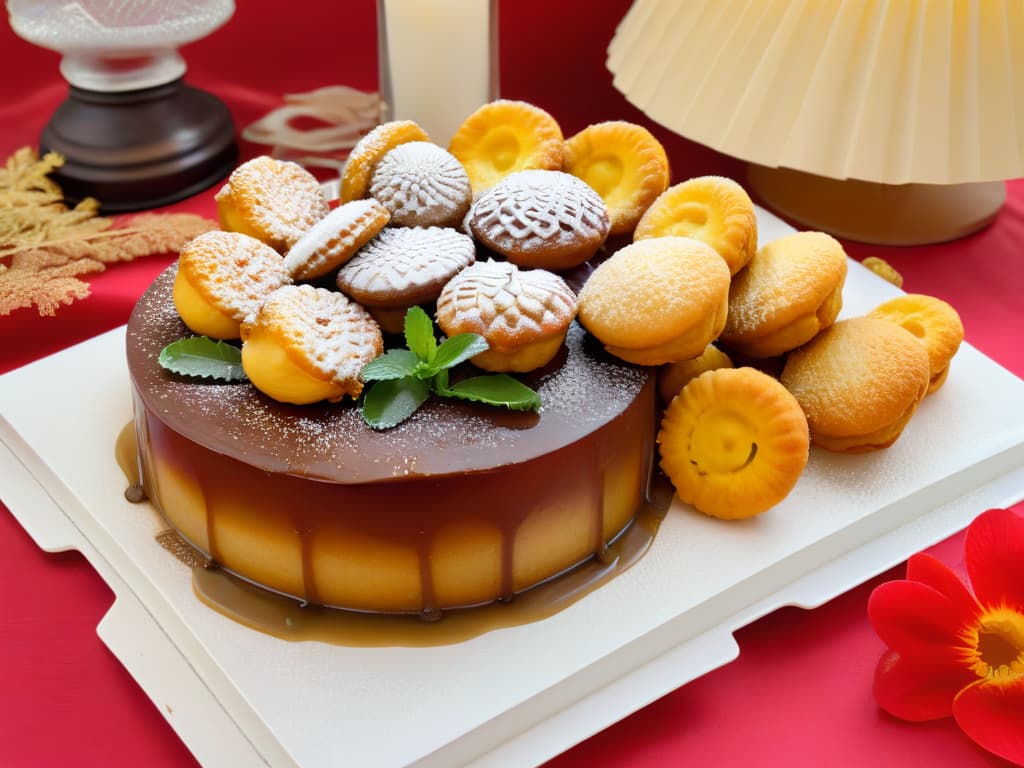  A highresolution, ultradetailed image of a beautifully arranged Nigerian dessert platter featuring colorful slices of "Puff Puff" (traditional Nigerian deepfried dough balls), "Chin Chin" (sweet fried pastry), "Akara" (fried bean cakes), and "Moi Moi" (steamed bean pudding) decorated with vibrant garnishes like mint leaves and edible flowers. The presentation is elegant and minimalistic, showcasing the rich cultural diversity and flavors of traditional Nigerian desserts. hyperrealistic, full body, detailed clothing, highly detailed, cinematic lighting, stunningly beautiful, intricate, sharp focus, f/1. 8, 85mm, (centered image composition), (professionally color graded), ((bright soft diffused light)), volumetric fog, trending on instagram, trending on tumblr, HDR 4K, 8K