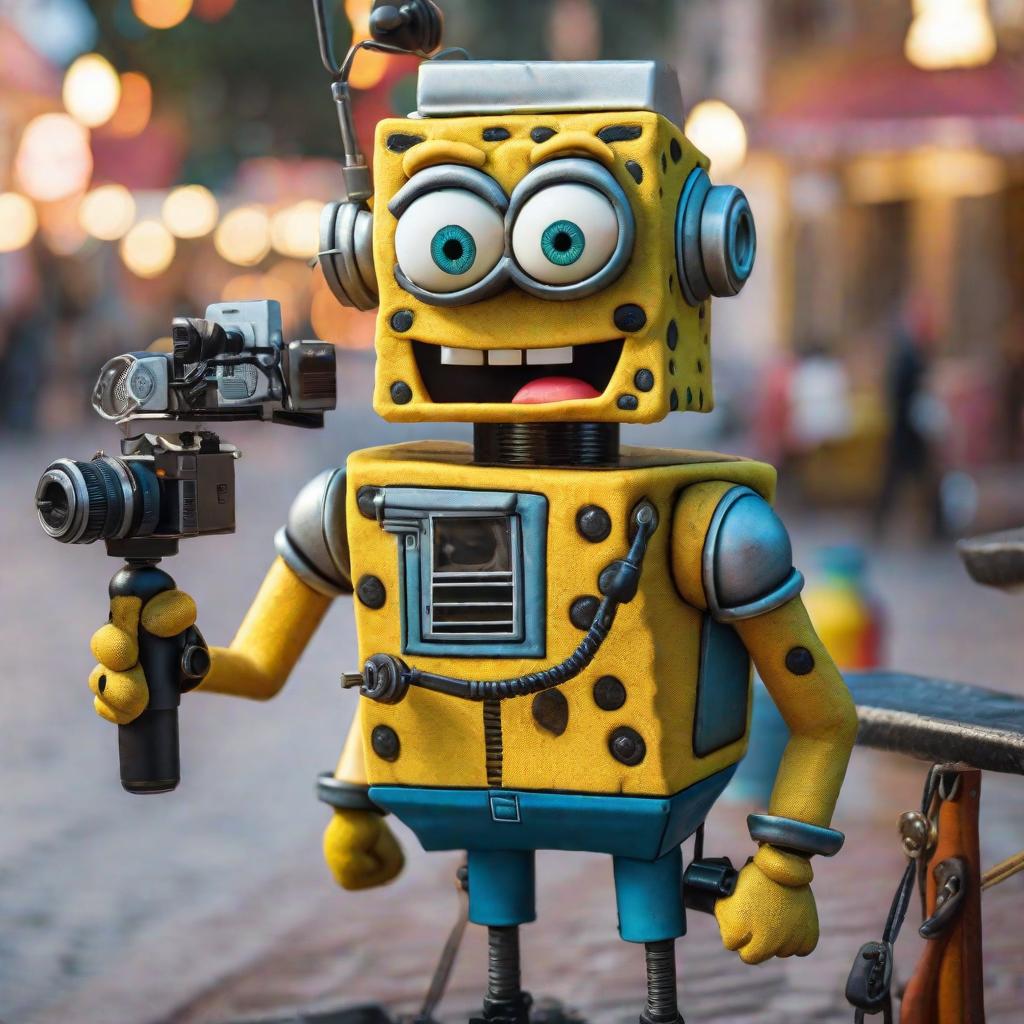  Bob esponja animatronico asustando hyperrealistic, full body, detailed clothing, highly detailed, cinematic lighting, stunningly beautiful, intricate, sharp focus, f/1. 8, 85mm, (centered image composition), (professionally color graded), ((bright soft diffused light)), volumetric fog, trending on instagram, trending on tumblr, HDR 4K, 8K