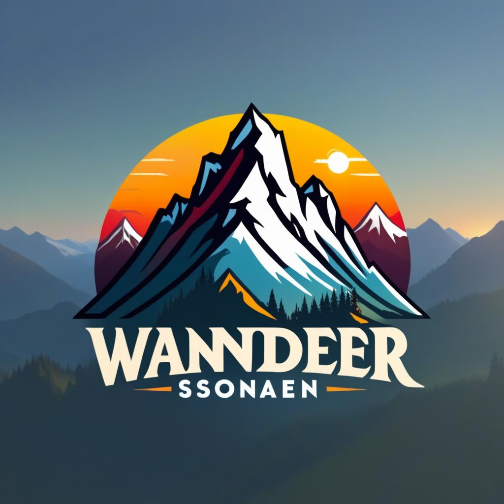  Logo, (realism style), Wanderer blickt über die Alpen bei strahlendem Sonnenaufgang