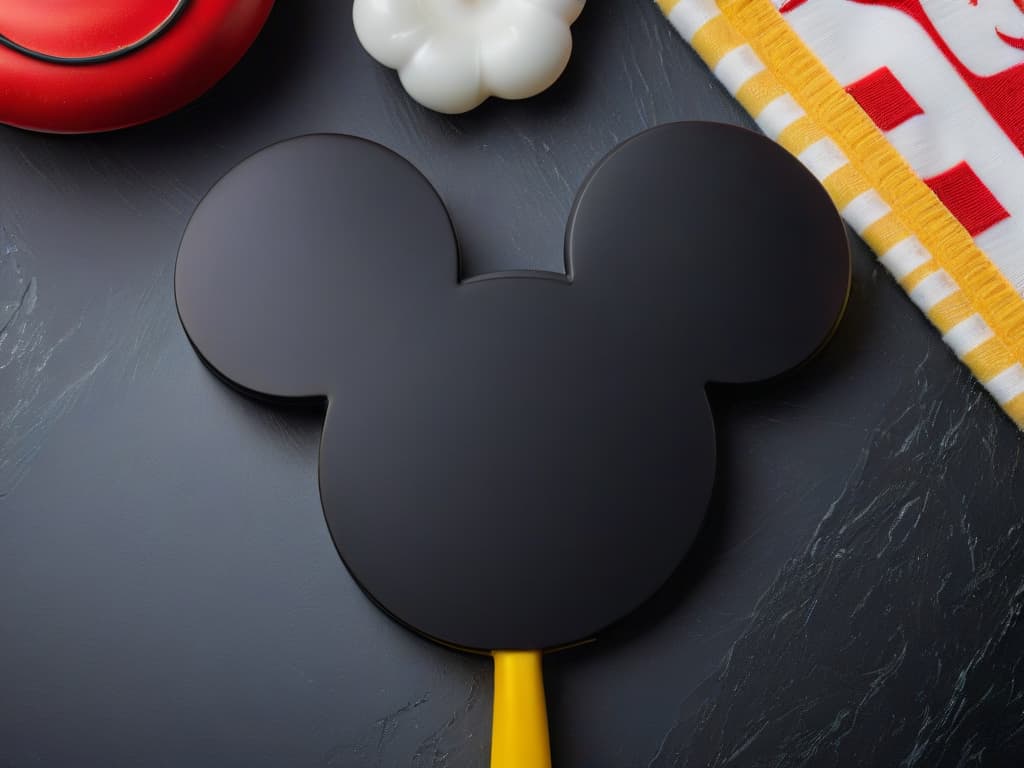  A highresolution, ultradetailed closeup image of a pristine white Disneythemed Mickey Mouse spatula resting on a sleek black granite countertop, showcasing every intricate detail of the iconic character's silhouette and the glossy finish of the utensil. The minimalistic composition highlights the elegance and authenticity of the Disneybranded baking tool, evoking a sense of professionalism and inspiration for aspiring bakers looking to infuse their kitchen with a touch of magic. hyperrealistic, full body, detailed clothing, highly detailed, cinematic lighting, stunningly beautiful, intricate, sharp focus, f/1. 8, 85mm, (centered image composition), (professionally color graded), ((bright soft diffused light)), volumetric fog, trending on instagram, trending on tumblr, HDR 4K, 8K