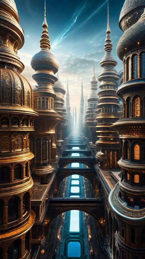  (A vast, sprawling cityscape of grand, ornate buildings and structures that seem to defy gravity, with domed roofs, arches, and intricate details. The architecture has a unique, futuristic aesthetic, unlike anything seen in modern times. Glowing energy fields or streams of light can be seen emanating from the structures, suggesting the use of advanced atmospheric energy technology. The city is set against a backdrop of a clear, pristine sky, hinting at the Tartarians' mastery of environmental control. The overall scene evokes a sense of wonder and a lost era of technological innovation.) hyperrealistic, full body, detailed clothing, highly detailed, cinematic lighting, stunningly beautiful, intricate, sharp focus, f/1. 8, 85mm, (centered image composition), (professionally color graded), ((bright soft diffused light)), volumetric fog, trending on instagram, trending on tumblr, HDR 4K, 8K