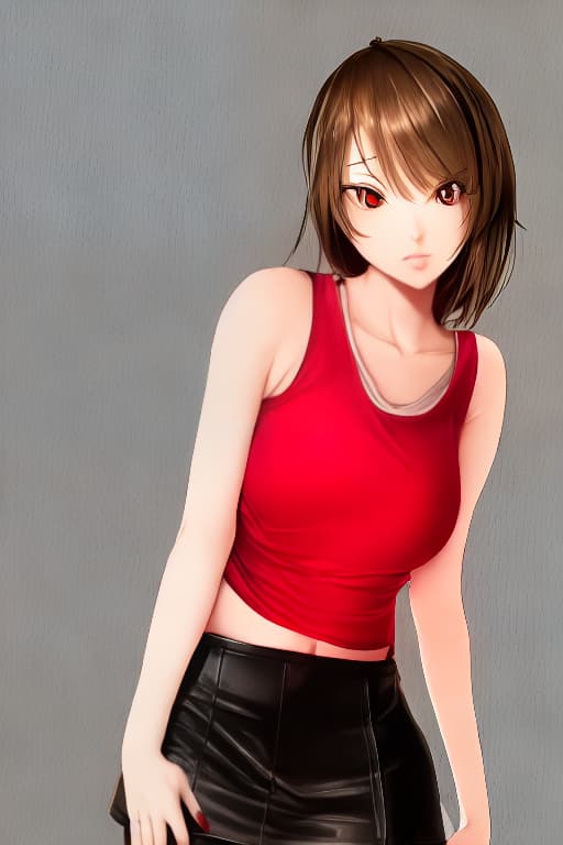  Girl with red tanktop and leather miniskirt