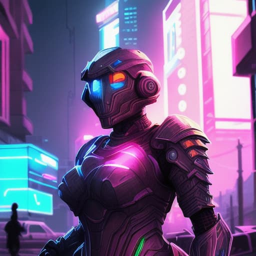  Armored woman,, sci fi, concept art, A city at night. neon lights