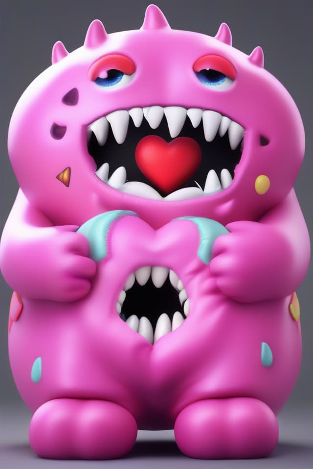  Only monsters, Masterpiece, Mouth with Zipper, Pink Monster, Not Scary, Handsomely Clad Heart, HUGE, HIGH QUALITY, 8K, 6K