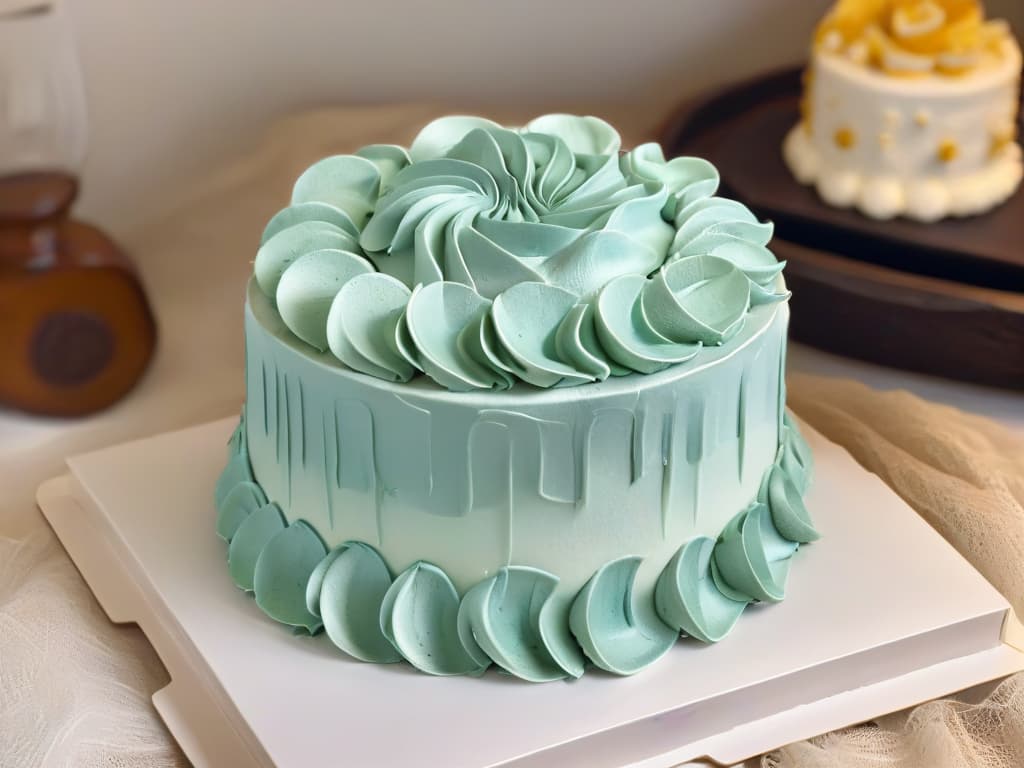  A closeup, ultradetailed image of two hands delicately piping intricate frosting onto a beautifully crafted cake, showcasing precision and skill in cake decorating. The background is blurred, emphasizing the focus on the artistry and craftsmanship involved in creating a stunning dessert masterpiece. hyperrealistic, full body, detailed clothing, highly detailed, cinematic lighting, stunningly beautiful, intricate, sharp focus, f/1. 8, 85mm, (centered image composition), (professionally color graded), ((bright soft diffused light)), volumetric fog, trending on instagram, trending on tumblr, HDR 4K, 8K