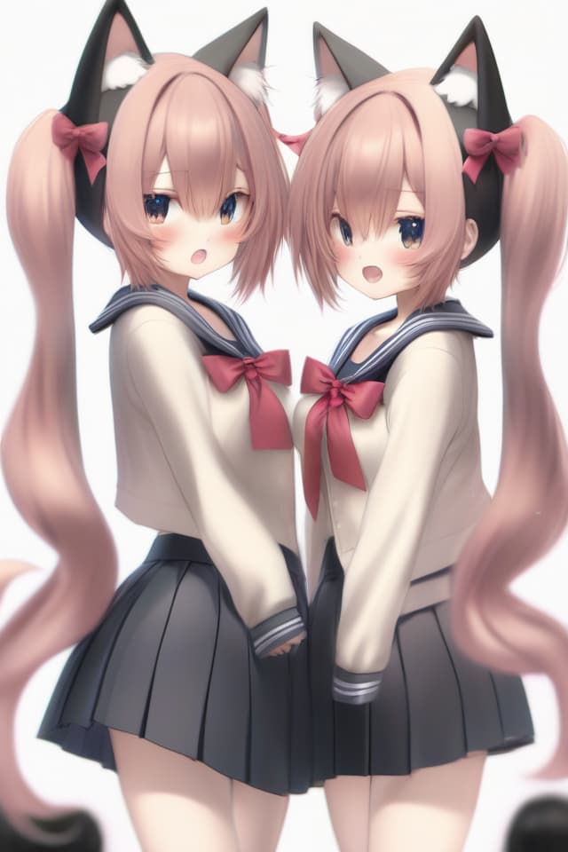  Twin tails, skirts, girls, cat ears