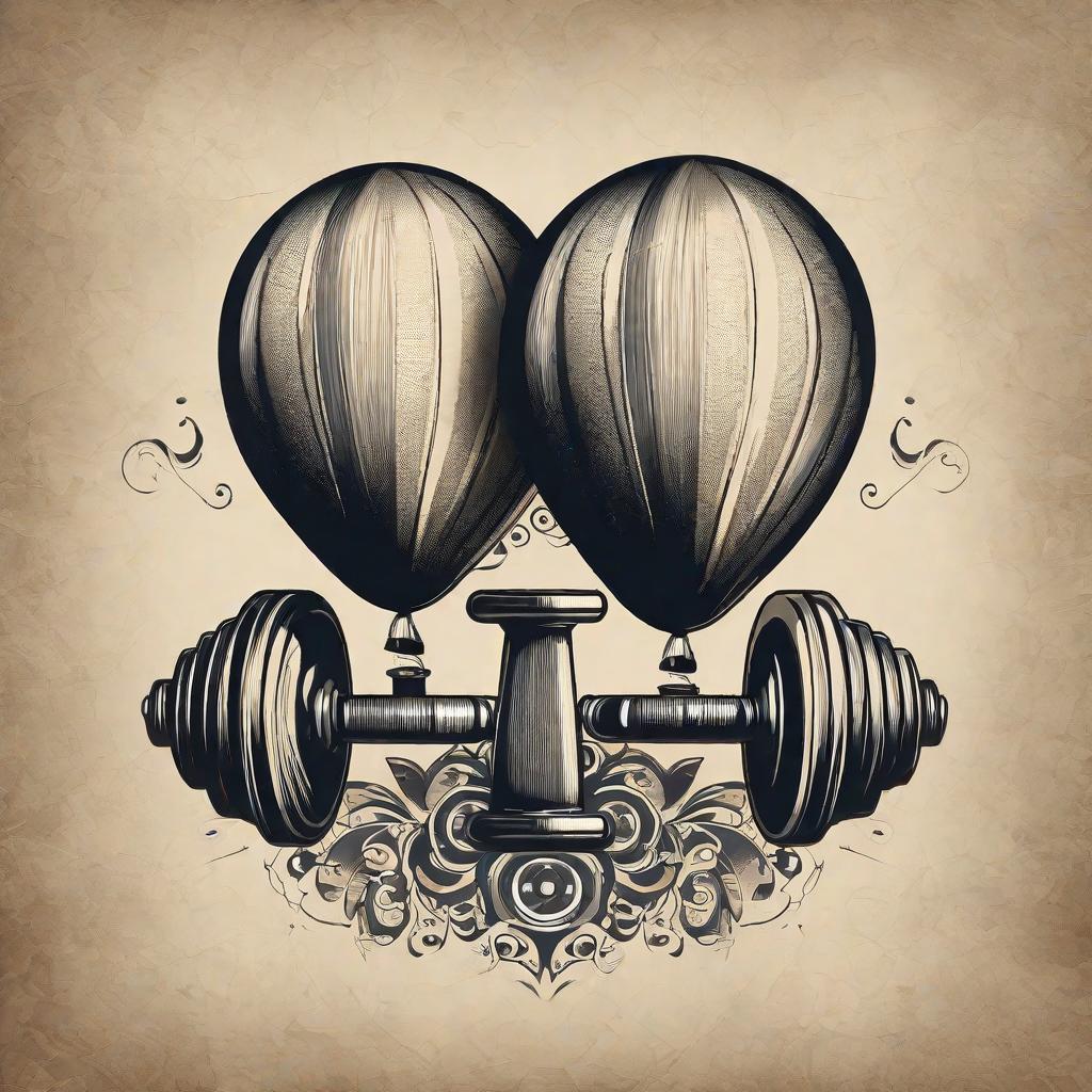  masterpiece, best quality, A tattoo of two balloons attached to one dumbbell