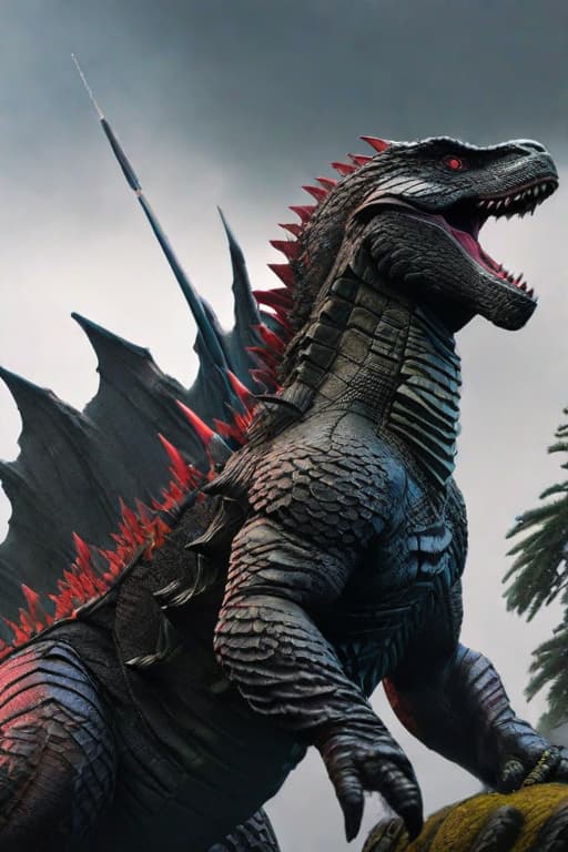  Deutsch, godzilla, hyperrealistic, full body, detailed clothing, highly detailed, cinematic lighting, stunningly beautiful, intricate, sharp focus, f/1. 8, 85mm, (centered image composition), (professionally color graded), ((bright soft diffused light)), volumetric fog, trending on instagram, trending on tumblr, HDR 4K, 8K