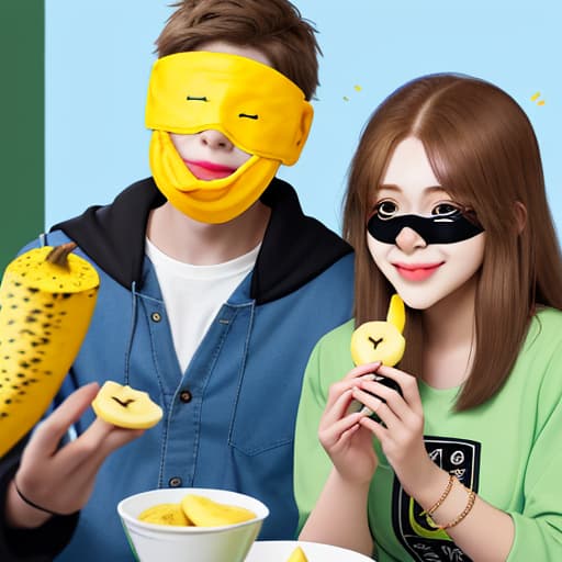  College mental health group auxiliary activities:"freshman party-blind eat bananas", with eye patches to feed bananas to each other,