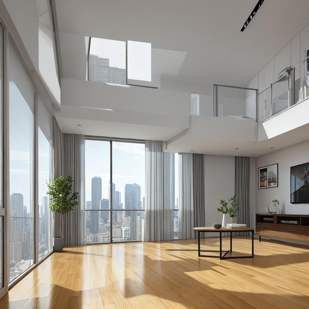  masterpiece, best quality, Best Quality, Masterpiece, 8k resolution,high resolution concept art of an apartment living room with floor to ceiling windows and modern furniture