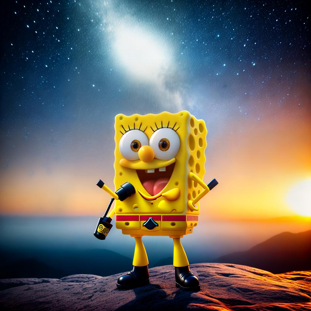  SpongeBob hyperrealistic, full body, detailed clothing, highly detailed, cinematic lighting, stunningly beautiful, intricate, sharp focus, f/1. 8, 85mm, (centered image composition), (professionally color graded), ((bright soft diffused light)), volumetric fog, trending on instagram, trending on tumblr, HDR 4K, 8K