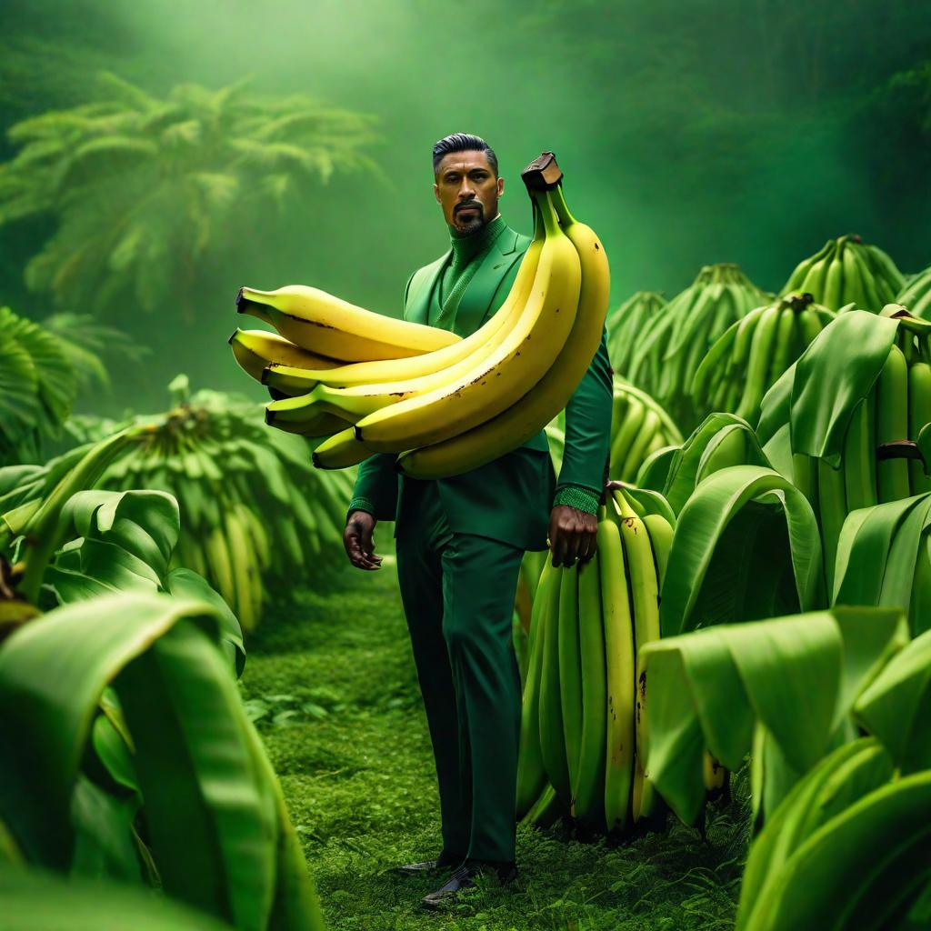  banana takes over world green candles matrix style dominance hyperrealistic, full body, detailed clothing, highly detailed, cinematic lighting, stunningly beautiful, intricate, sharp focus, f/1. 8, 85mm, (centered image composition), (professionally color graded), ((bright soft diffused light)), volumetric fog, trending on instagram, trending on tumblr, HDR 4K, 8K