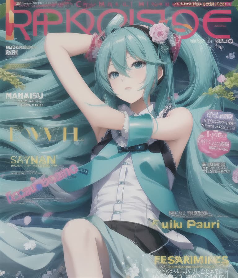  cover,1girl,hatsune miku, masterpiece, best quality,(magazine cover, FashionMagCover, english text, username, watermark, artist name, signature:1.1)