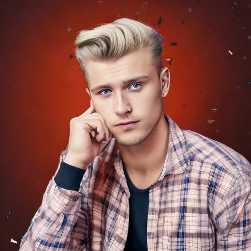 portrait+ style Russian queer reality show condensant blonde hunk dude face