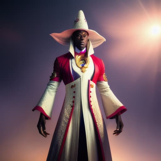  African wizard hyperrealistic, full body, detailed clothing, highly detailed, cinematic lighting, stunningly beautiful, intricate, sharp focus, f/1. 8, 85mm, (centered image composition), (professionally color graded), ((bright soft diffused light)), volumetric fog, trending on instagram, trending on tumblr, HDR 4K, 8K