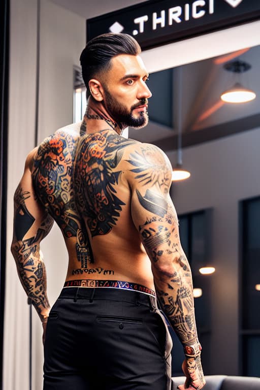  Artistry Meets Urban Chic: Unveil Our Latest Wallpaper Inspirations.tatoo on mans back hyperrealistic, full body, detailed clothing, highly detailed, cinematic lighting, stunningly beautiful, intricate, sharp focus, f/1. 8, 85mm, (centered image composition), (professionally color graded), ((bright soft diffused light)), volumetric fog, trending on instagram, trending on tumblr, HDR 4K, 8K