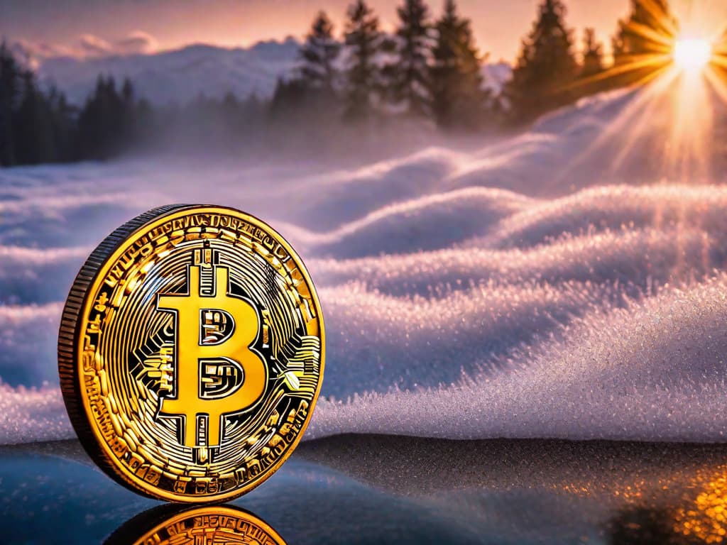  A shiny golden Bitcoin coin partially covering a blurred stock market graph showing an upward trend, with the S&P 500 index label visible but lagging behind the prominent Bitcoin trajectory. digital art, ilustration, no flares, clean hyperrealistic, full body, detailed clothing, highly detailed, cinematic lighting, stunningly beautiful, intricate, sharp focus, f/1. 8, 85mm, (centered image composition), (professionally color graded), ((bright soft diffused light)), volumetric fog, trending on instagram, trending on tumblr, HDR 4K, 8K