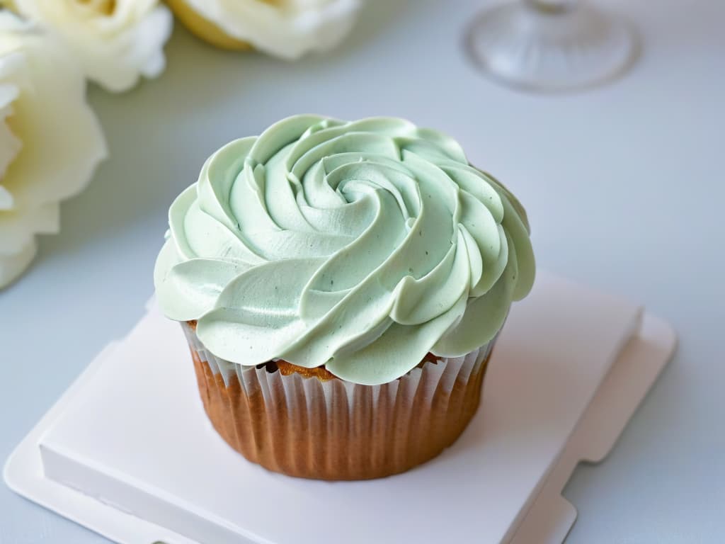  An ultradetailed closeup image of a delicate hand piping intricate swirls of pastelcolored buttercream frosting onto a perfectly baked cupcake. The focus is on the precision of the piping technique, capturing every tiny detail of the floralinspired design taking shape on the cupcake. The colors are soft and harmonious, complementing the elegant and minimalistic aesthetic of the overall image. hyperrealistic, full body, detailed clothing, highly detailed, cinematic lighting, stunningly beautiful, intricate, sharp focus, f/1. 8, 85mm, (centered image composition), (professionally color graded), ((bright soft diffused light)), volumetric fog, trending on instagram, trending on tumblr, HDR 4K, 8K