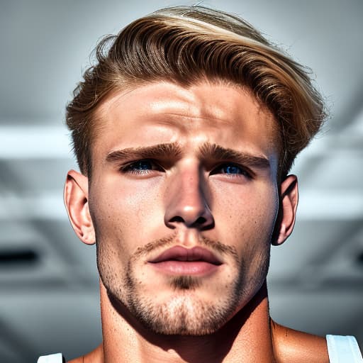 portrait+ style Russian queer fitness model blonde hunk dude face