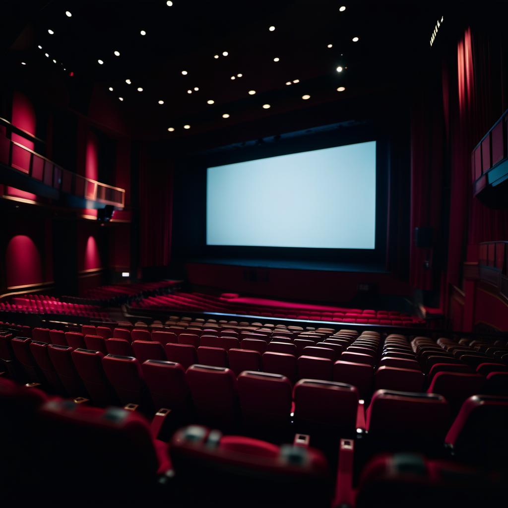  cinematic photo cinema screen, film shots on screen, view from the last row of the theater, empty cinema hall . 35mm photograph, film, bokeh, professional, 4k, highly detailed hyperrealistic, full body, detailed clothing, highly detailed, cinematic lighting, stunningly beautiful, intricate, sharp focus, f/1. 8, 85mm, (centered image composition), (professionally color graded), ((bright soft diffused light)), volumetric fog, trending on instagram, trending on tumblr, HDR 4K, 8K