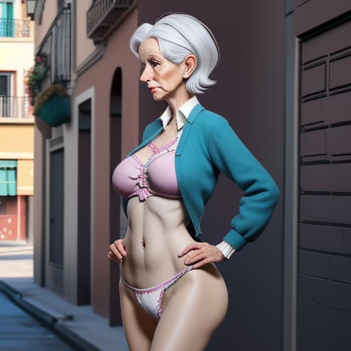  granny anorexia en calzones en la calle