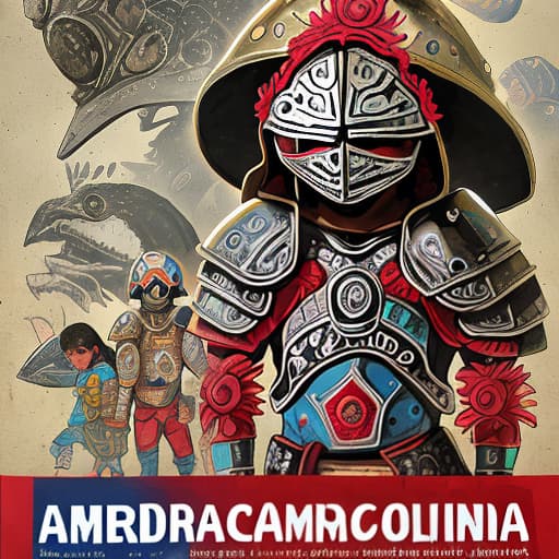  Niños aztecas con armadura y un estandarte escrito en hebreo y árabe en América precolombina en el libro de mormón