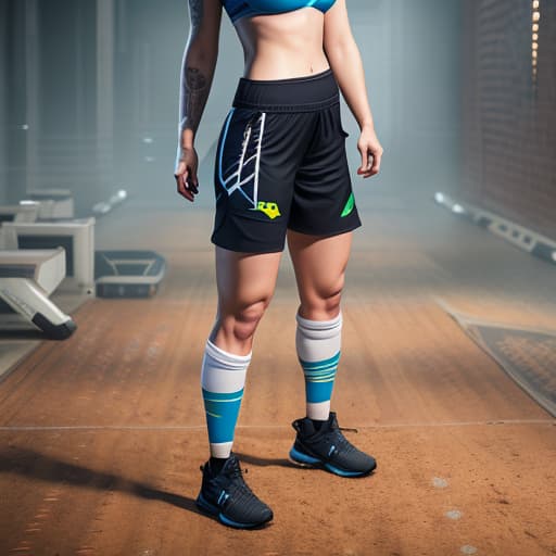  Girl in gym shorts. hyperrealistic, full body, detailed clothing, highly detailed, cinematic lighting, stunningly beautiful, intricate, sharp focus, f/1. 8, 85mm, (centered image composition), (professionally color graded), ((bright soft diffused light)), volumetric fog, trending on instagram, trending on tumblr, HDR 4K, 8K