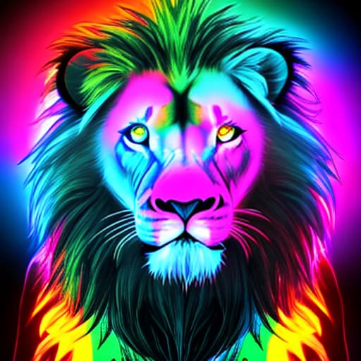  Cool kawaii lion glowing neon colorful