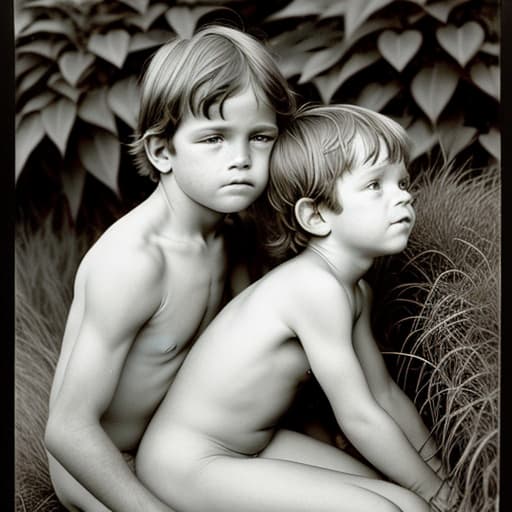  Two Beautiful old and boy in the bushes with no clothes on hugging and ing full for the ls magazine, leonardo diffusion, stable diffusion, absolute reality v1.6, perfect symmetry, photo realistic raw, jock sturges and David hamilton style