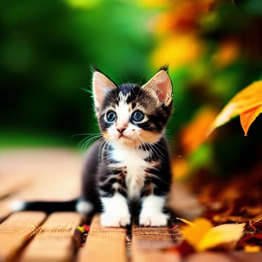  Cute kitten  sitting on a leaf