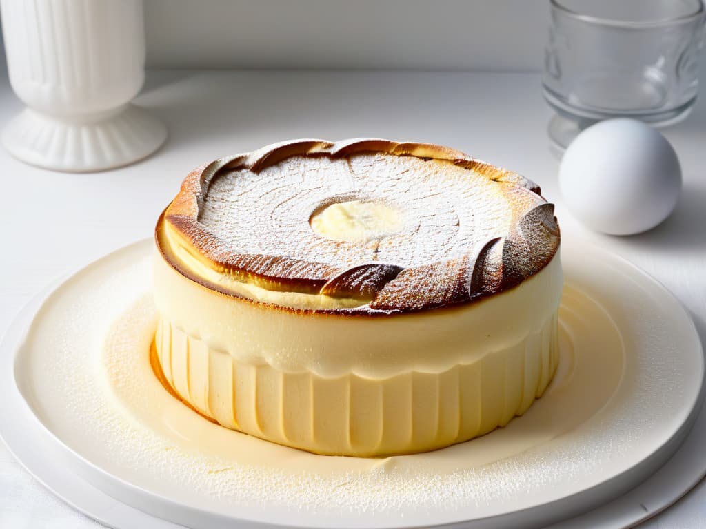  A closeup, ultradetailed image of a perfectly risen, goldenbrown soufflé fresh out of the oven, showcasing the intricate network of air pockets within the fluffy interior. The edges are slightly crispy, and a gentle steam rises from the top, highlighting the light texture of the dish. The soufflé is elegantly presented on a simple, white porcelain plate, with a dusting of powdered sugar on top adding a touch of visual appeal. This image conveys a sense of culinary perfection and artisanal baking expertise, making it a visually captivating addition to the article on comparing brands of baking powder. hyperrealistic, full body, detailed clothing, highly detailed, cinematic lighting, stunningly beautiful, intricate, sharp focus, f/1. 8, 85mm, (centered image composition), (professionally color graded), ((bright soft diffused light)), volumetric fog, trending on instagram, trending on tumblr, HDR 4K, 8K