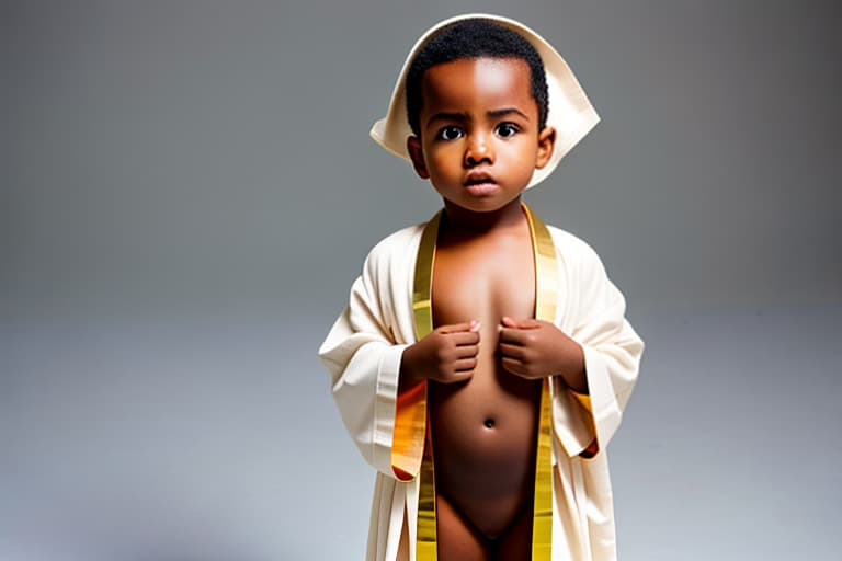  African-American child in a Egyptian robe.. very serious